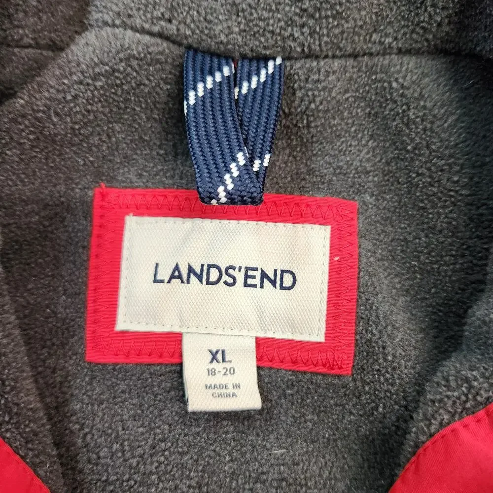 Lands' End Boys Youth Red Black Hooded Fleece Lined Coat Jacket Size XL 18-20